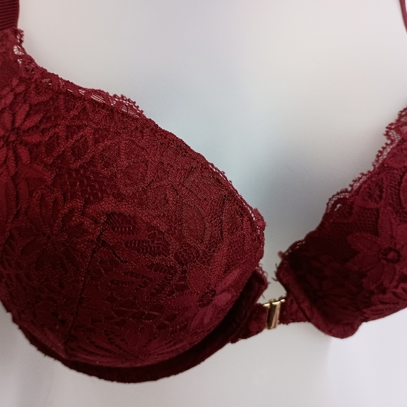 AUDEN Feminine Sexy 38C Coquette Barbiecore Elegant Lace Push-Up Bra Deep Red - Picture 3 of 8